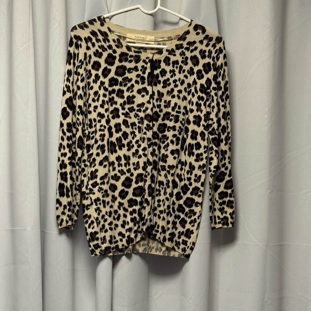 Zara Animal Print Knit Cardigan